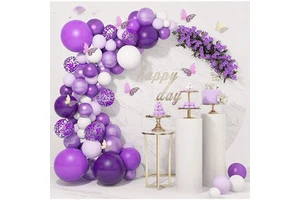 Metallic Purple Confetti Latex Balloon Butterfly Set Adult Kid Birthday Garden Party Decoration Arch Balloon Set
