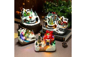 Christmas Desktop Decorations Luminous Resin Matte Finish Micro Landscape Ornaments Rotating Music Lights Santa Figurines Toys