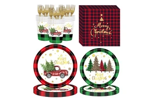 Creative Disposable Elegant Paper Tableware Set for Christmas Thanksgiving Banquet Arrangement Includes Tableware Decorations