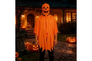 2 Pack Halloween Pumpkin Costume Set with Headcover Cape Orange Jack Lantern Outfit for Halloween Carnival Theme Party Supplies