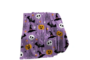 Custom Four Seasons Winter Halloween Knitted Flannel Blanket 150x200cm Anti-pilling Fluffy Cuddly Bats Pumpkins Skull Spider