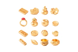 Chinese New Year Decor Accessories Coin Gold Lucky Bag Ring Apple Fortune Gourd Clover Leaf bar Zodiac Resin Surprise Toy Gifts