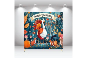 Thanksgiving Square Arch Backdrop Cover Polyester Forest Animals Turkey Pumpkin Arch Background Birthday Party Customizable