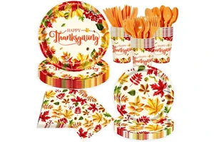 Autumn Maple Leaf Design Hot Selling Environment-Friendly Paper Plates Disposable Party Supplies Set for Thanksgiving Holiday