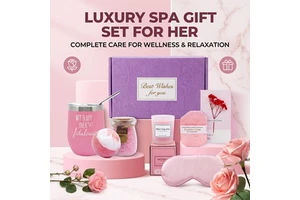 Luxury Pink Spa Gift Set for Women Tumbler Bath Bomb Candle Birthday Mothers Valentines Day Self Care Relaxation Custom Box