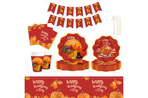 DAMAI Thanksgiving Party Supplies Tableware Set Disposable Dinnerware Disposable Paper Plates Cups Napkins Party Decorations