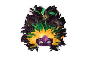Venetian Carnival Large Feather Masquerade EyeMask Luxury Mardi Gras Red Feather Lace Mask