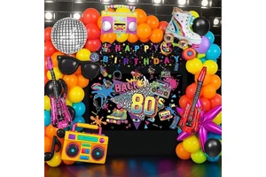 HAWIN 80s 90s Theme Birthday Party Bundle-Adult Paper Decorations for Indoor Use Wholesale Available