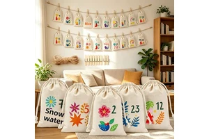 Cross-border Best-selling Machine-printed Customizable Christmas Advent Calendar Bags Thickened Canvas Drawstring Pouches