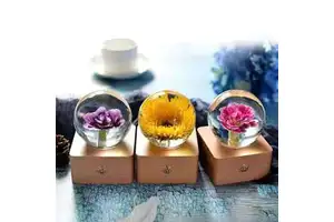 Women's Day Mother's Day Souvenir Personalized Wood Glass LED Light Gift Set Sunflower Carnation Rose Valentine's Day Christmas
