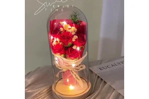 Valentine's Day Roses Artificial Flowers Bulk Rose in Glass Cover Wedding Birthday love Gift for Girlfriend Gift Set