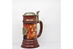 OEM Emboss logo Mid Centry Red Ceramic Beer Mug with Handle Beer Festival Gold Tankard German Stein Vintage 600ml