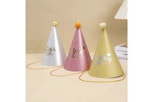 Instagrammable Glitter Triangle Birthday Hats Fashionable Pom Pom Pointed Crowns for Baby 1st Birthday Adults Party Decoration