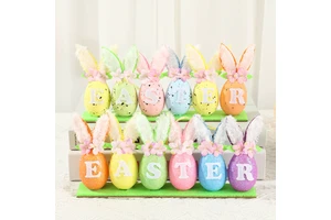 Easter Decorative Eggs with Rabbit Ears Easter Gifts Egg Tabletop Ornament Decoration Holiday Home Decor Sculpture Crafts Gift