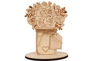 Mother's Day Eco-Friendly Folk Art Wooden Craft Gift Set Laser Engraved Flower Bouquet Thank You Cards Holder Peach Color Home