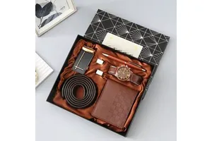 Custom Business Gift Set for Men Exquisite PU Wallet & Key Wallet with UV Printing and Belt for Father's Day