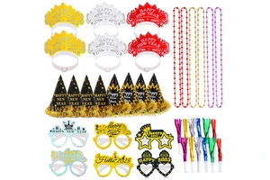Happy New Year 2027 Headband Tiara Fringe Paper Hats Bead Necklace Blowouts Eyeglasses Photo Props for New Year eve Party Decor