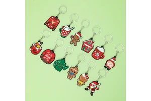 Products for Sale Creative DIY Customizable 2D Soft PVC Christmas Themed Keychains Bulk Gingerbread Santa Rubber Key Rings