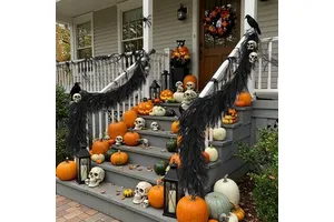 Yuxi Cross-border Halloween Black Atmosphere Norfolk Pine Plastic Handmade Indoor Venue Layout Props Fireplace Home Decorations