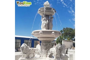 YouFine Hand Carved White Marble Lady Statue Water Fountain Outdoor Garden Large Natural Stone Tiered Lion Fountain For Yard