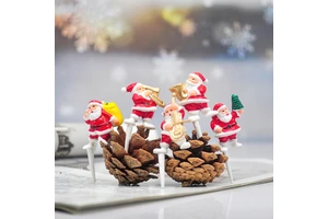 New 5pcs/set Acrylic Cake Topper Christmas Decoration 3D Santa Claus Xmas Dessert Baking Ornament Birthday Cake Supplies
