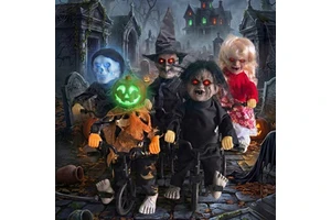 Cross-border Halloween Electric Ghost Doll Sound-controlled Moving Glowing Riding Pumpkin Witch Skeleton Horror Prank Decorative