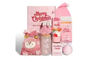 Creative Pink Christmas Gift Box Set Includes Candle Souvenir Hat Stockings-for Holiday Decorations