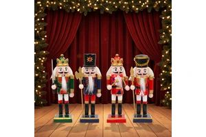 4 Pcs Set 13CM Wooden Cascanueces Solider Nutcracker With Strings For Christmas Tree Ornament Christmas Tree Topper