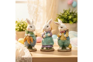 Easter Resin Transparent Gold Modern Decorative Bunny With Flower Figurine