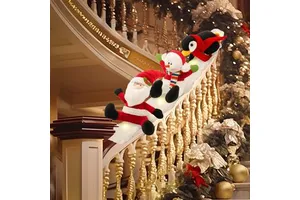 DIY Christmas Staircase Railing Decoration Set Soft Faux Snow Blanket With Plush Dolls Santa Figurines For Home Mall Winter