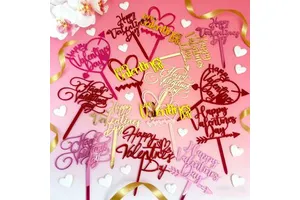 Lovely Acrylic Heart Shape Double Layer UV Print Valentine's Day Cake Toppers 10cm for Adult Use
