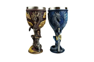 Wholesale Custom Vintage Party Bar Beer Mug Resin Ancient Blue Winged Dragon Sword Collectible Highball Glass Metal Material