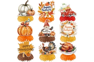 Lin Xu Model A1399 Thanksgiving Accessories Set Decorative Hanging Tag Printed Thanksgiving Pumpkin Maple Leaf Turkey Shaped