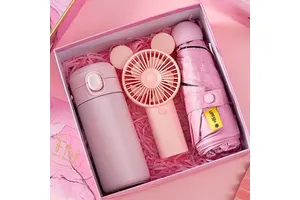New Product Idea 2024, Women Set Mothers Day Gift Gadget Mini Fan With Umbrella Water Bottle Towel Gift Set Box for Women/