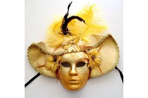 HLC Custom Princess Masquerade Mask with Hand-painting Feathers Venice Luxury Carnival Full-face Giant Mask with Oversized Hat