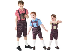 Germany Oktoberfest Costume for Kids Boys Plaid Shirt Suspender Shorts Bavarian Festival Party Games Clothes Carnival Costumes
