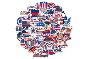 Custom Independence Day Patriotic Geometric PVC Self-Adhesive Glossy Digital Printing Stickers Personalized Names for Decoration