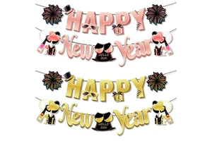 Yuanpai EL-NYP02 2025 New Year Modern Gold Black 14.6x18cm Paper Happy New Year Banner Fireworks Trim Party Decoration