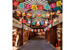 Shopping Mall Scene Decoration Spring Festival Colorful Flag Hanging Decoration Chinese New Year Rabbit 2023 New Year Decor