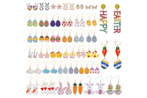 Creative Easter Earrings Gifts Cartoon Oil Drop Alloy Rabbit Easter Egg Carrot Earrings