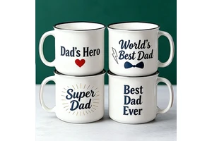 Custom Father's Day Enamel-Look Ceramic Mug - 12oz 'Best Dad' Retro Coffee Cup, Personalized Gift for Dad with Color Rim