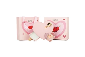 Valentine Day Gift Cupid's Arrow Heart Necklace Ring Jewelry Box Premium Floral Printed Confession Gift Set Velvet Drawer