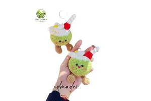Wholesale Soft Crochet Candle Toy Adorable Green Drink character for Baby Gift Handmade Amigurumi Plush Keychain Accessory