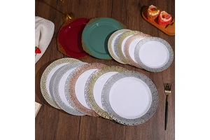 Heavy Duty PS Plastic Plates With Ornate Lace Trim Disposable Dinner Plates For Weddings Birthdays And Parties