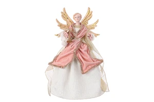 OEM Factory Luxurious Pink Christmas Tree Topper Angel Dolls Ornaments Home Decor Figurines Fiber+Resin Wings&Horn Eco-Friendly