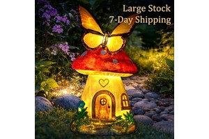 Solar Garden Light Mushroom Fairy House Butterfly Warm LED Waterproof Outdoor Decor Patio Porch Balcony Yard Lawn Ornament Gift