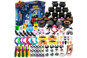 Halloween Party Mini Cauldron Witch Vampire Spider Bat Skull Ring Sticker Cars Springs Gift Toy in Bulk Trick or Treat Box Favor