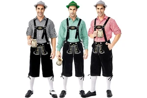 German Halloween Red Plaid Shirt Overall Bavarian Traditional Festival Party Men Oktoberfest Costume