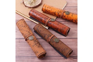 Vintage Treasure Map Scroll Pencil Case Imitation Leather MAD01 Large Capacity Office School Student Gift