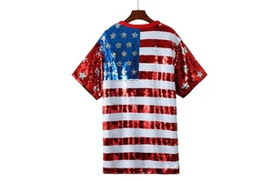Fashion Casual Round Neck Short Sleeve for Independence Day Women